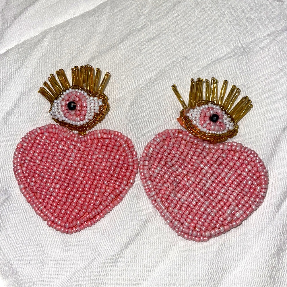 Round Beaded Statement Heart Earrings